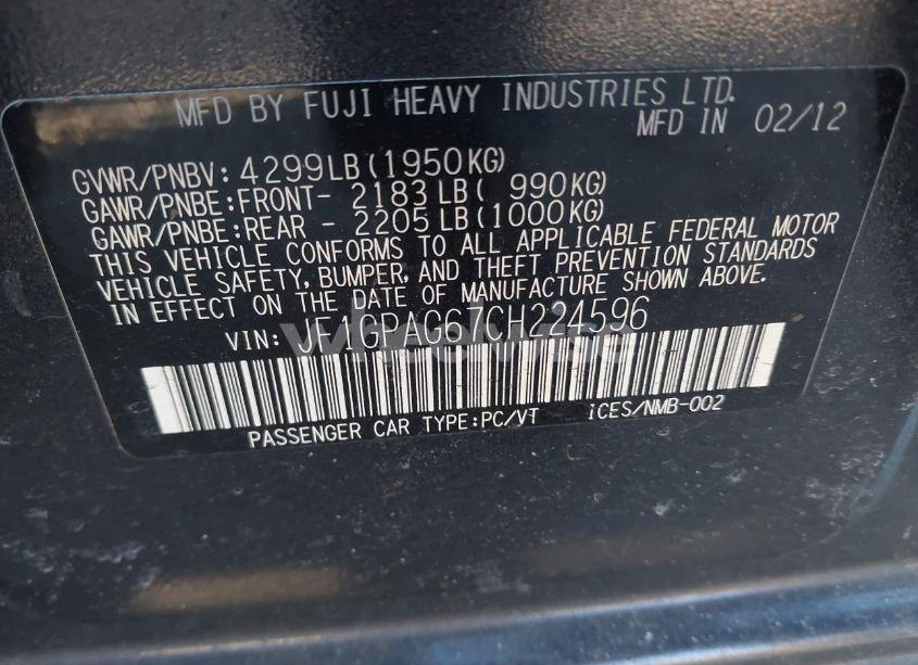 Photo 9 of 2012 Subaru Impreza 2.0I LIMITED (VIN JF1GPAG67CH224596)