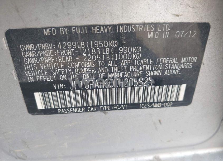 Photo 9 of 2013 Subaru Impreza 2.0I LIMITED (VIN JF1GPAH60DH205825)