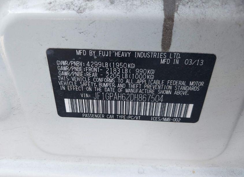 Photo 9 of 2013 Subaru Impreza 2.0I LIMITED (VIN JF1GPAH62DH867504)