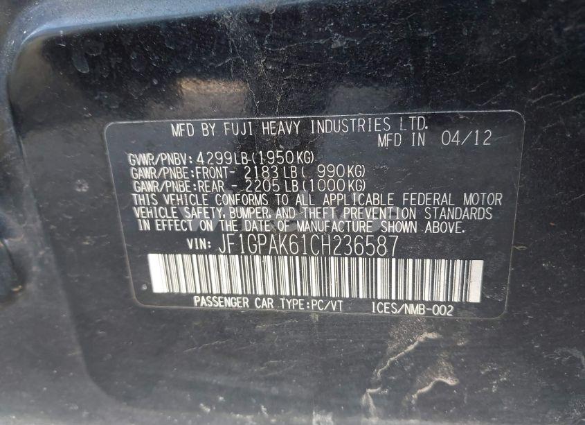 Photo 9 of 2012 Subaru Impreza 2.0I LIMITED (VIN JF1GPAK61CH236587)