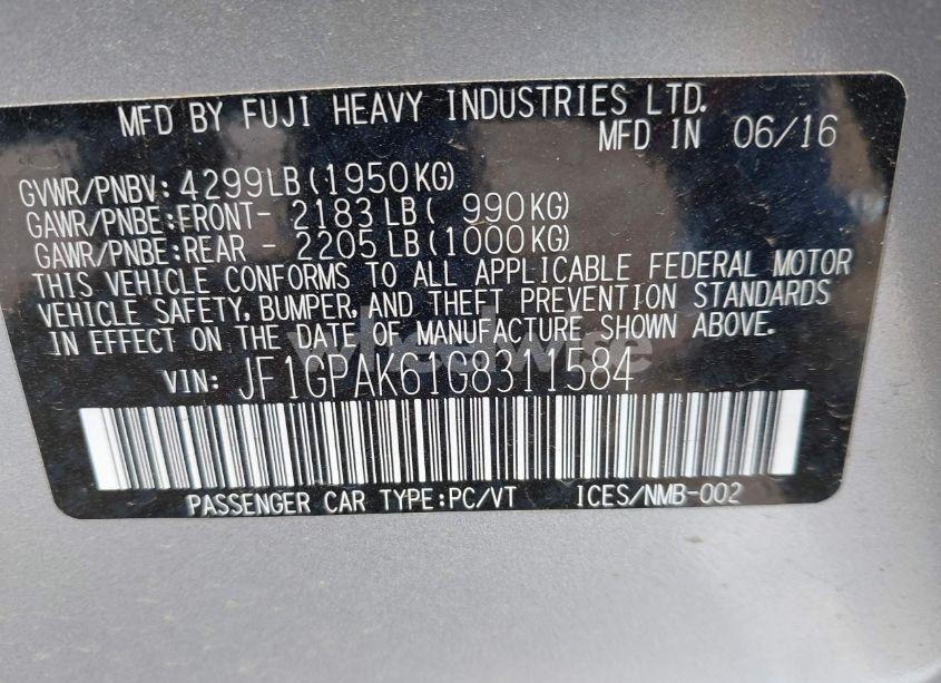 Photo 9 of 2016 Subaru Impreza 2.0I LIMITED (VIN JF1GPAK61G8311584)