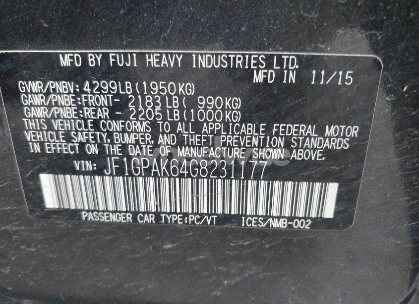 Photo 9 of 2016 Subaru Impreza 2.0I LIMITED (VIN JF1GPAK64G8231177)