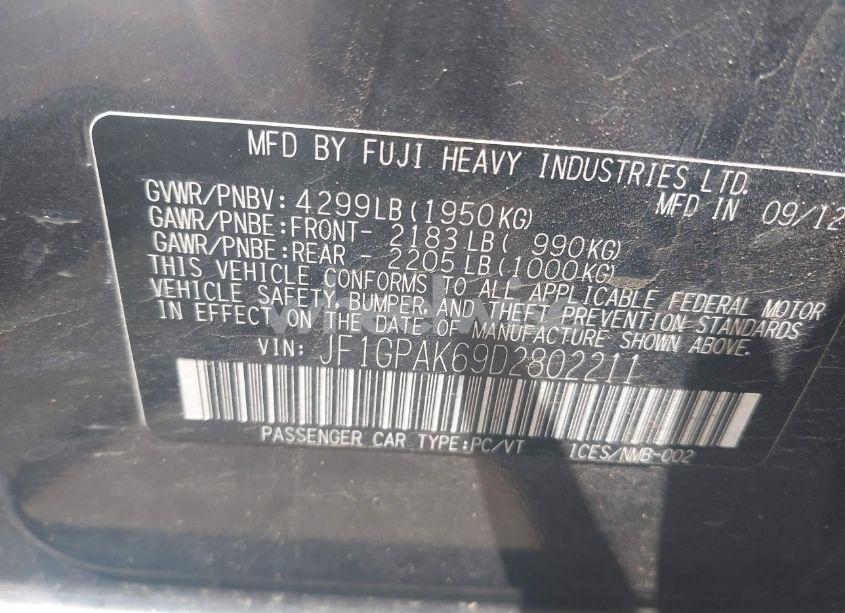 Photo 9 of 2013 Subaru Impreza 2.0I LIMITED (VIN JF1GPAK69D2802211)