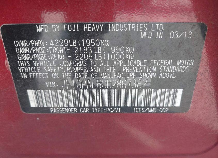 Photo 9 of 2013 Subaru Impreza 2.0I SPORT PREMIUM (VIN JF1GPAL60D2867382)