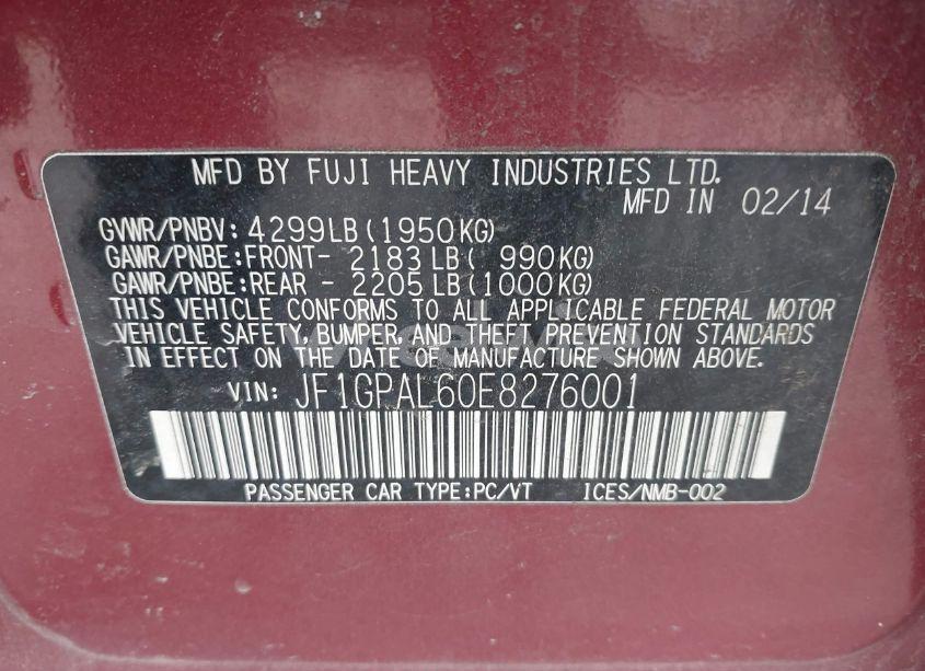 Photo 9 of 2014 Subaru Impreza 2.0I SPORT PREMIUM (VIN JF1GPAL60E8276001)