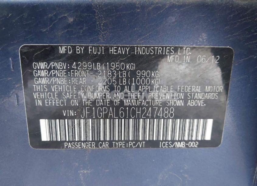 Photo 9 of 2012 Subaru Impreza 2.0I SPORT PREMIUM (VIN JF1GPAL61CH247488)