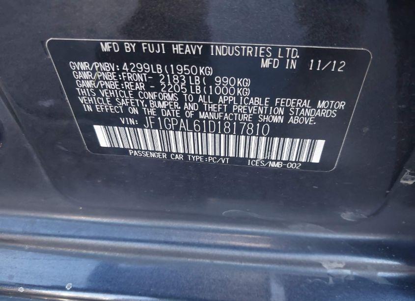 Photo 9 of 2013 Subaru Impreza 2.0I SPORT PREMIUM (VIN JF1GPAL61D1817810)