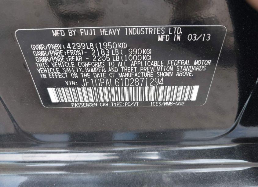 Photo 9 of 2013 Subaru Impreza 2.0I SPORT PREMIUM (VIN JF1GPAL61D2871294)