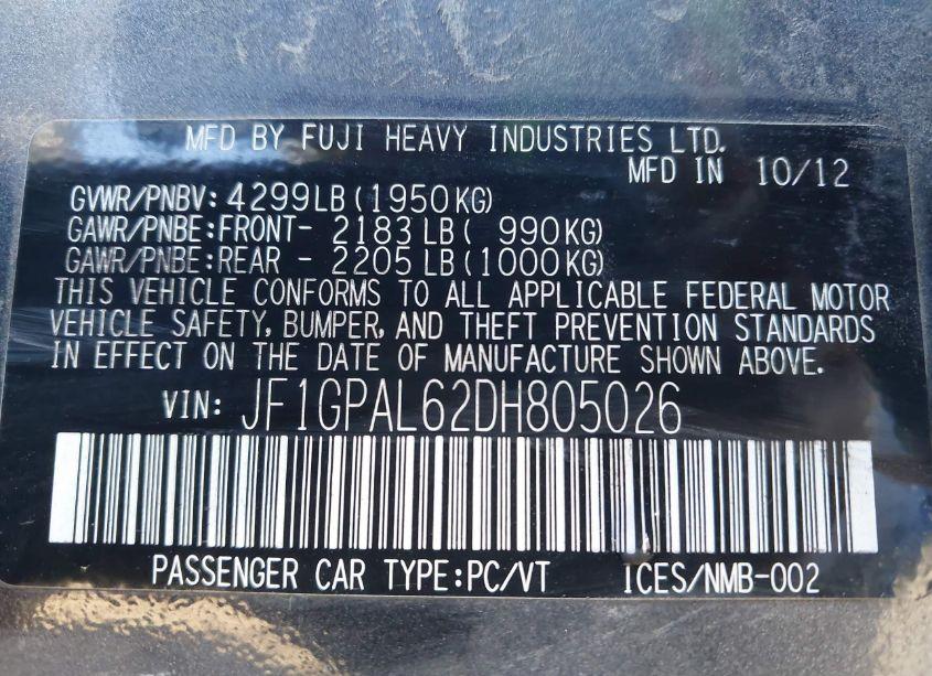 Photo 9 of 2013 Subaru Impreza 2.0I SPORT PREMIUM (VIN JF1GPAL62DH805026)