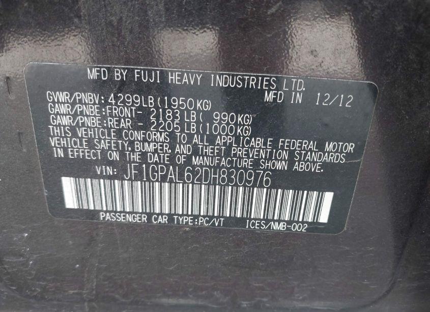 Photo 9 of 2013 Subaru Impreza 2.0I SPORT PREMIUM (VIN JF1GPAL62DH830976)