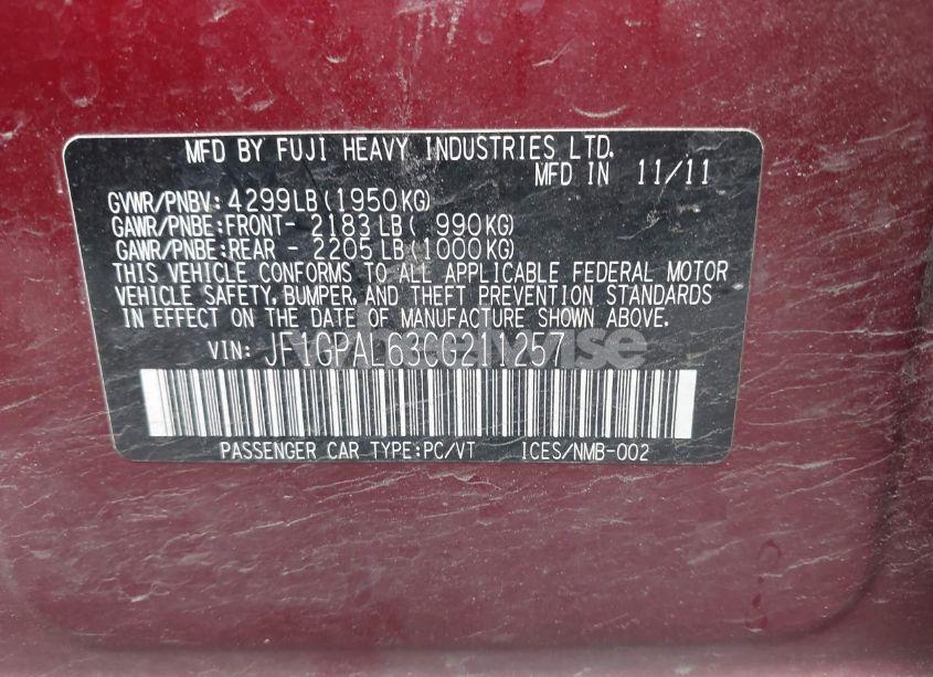 Photo 9 of 2012 Subaru Impreza 2.0I SPORT PREMIUM (VIN JF1GPAL63CG211257)