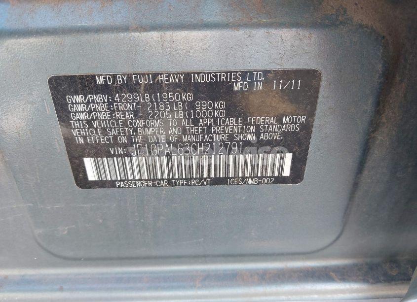 Photo 9 of 2012 Subaru Impreza 2.0I SPORT PREMIUM (VIN JF1GPAL63CH212791)