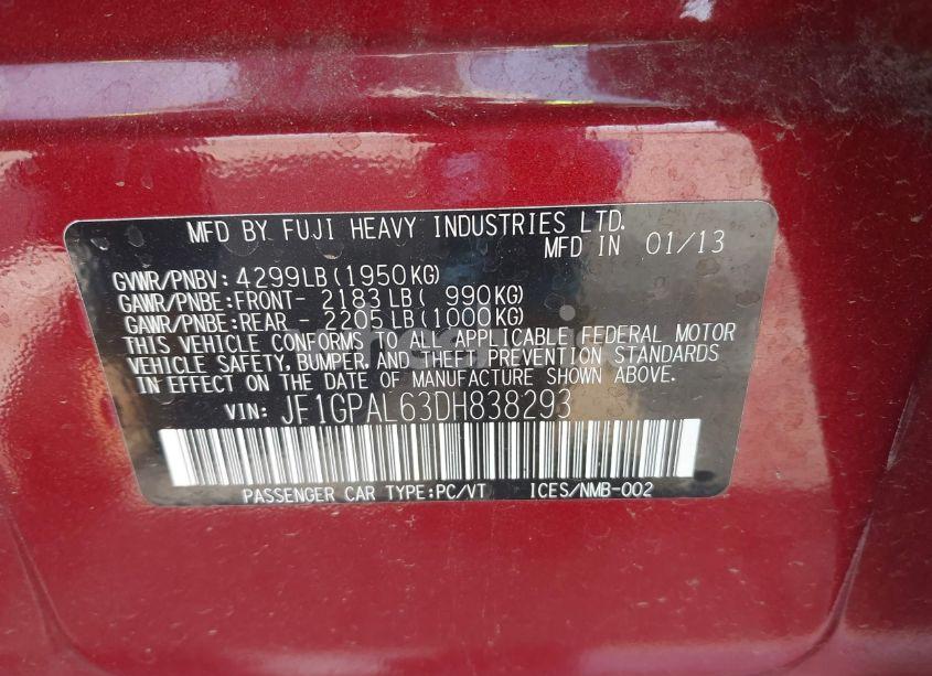 Photo 9 of 2013 Subaru Impreza 2.0I SPORT PREMIUM (VIN JF1GPAL63DH838293)