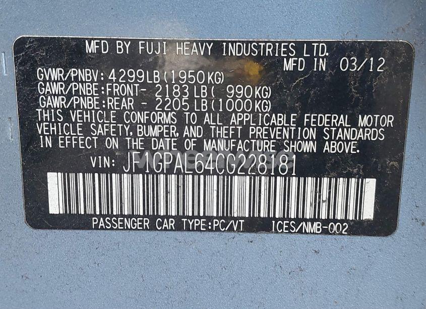 Photo 9 of 2012 Subaru Impreza 2.0I SPORT PREMIUM (VIN JF1GPAL64CG228181)