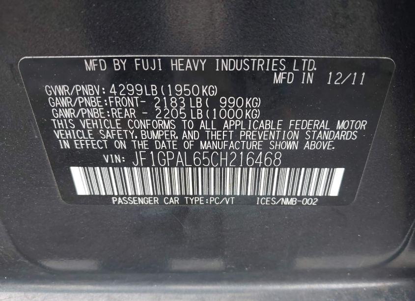 Photo 9 of 2012 Subaru Impreza 2.0I SPORT PREMIUM (VIN JF1GPAL65CH216468)