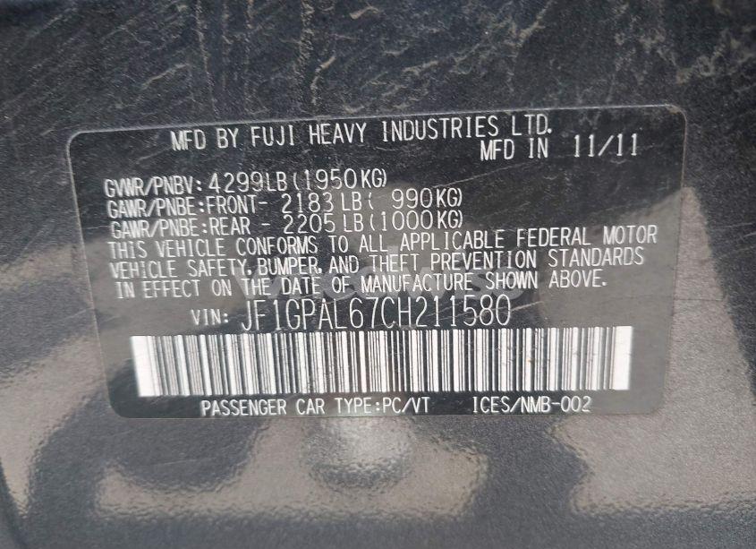 Photo 9 of 2012 Subaru Impreza 2.0I SPORT PREMIUM (VIN JF1GPAL67CH211580)