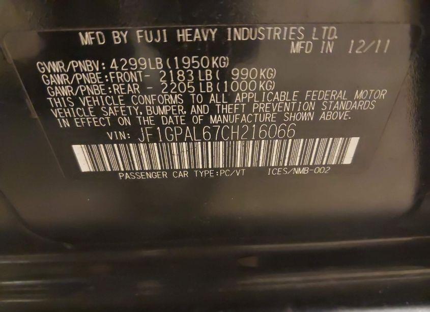 Photo 9 of 2012 Subaru Impreza 2.0I SPORT PREMIUM (VIN JF1GPAL67CH216066)