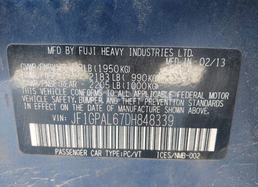 Photo 9 of 2013 Subaru Impreza 2.0I SPORT PREMIUM (VIN JF1GPAL67DH848339)