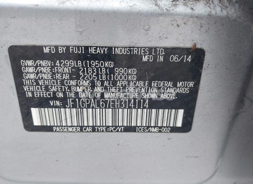 Photo 9 of 2014 Subaru Impreza 2.0I SPORT PREMIUM (VIN JF1GPAL67EH314114)