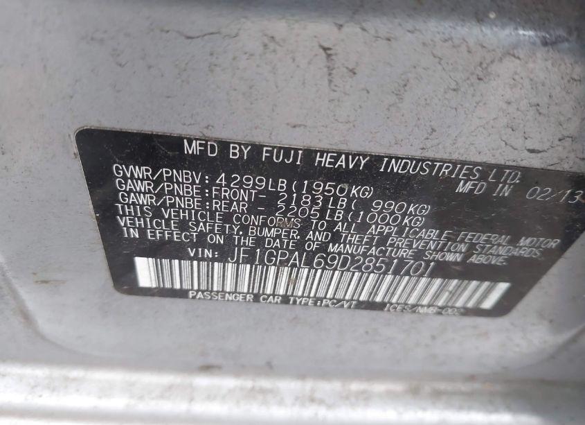 Photo 9 of 2013 Subaru Impreza 2.0I SPORT PREMIUM (VIN JF1GPAL69D2851701)