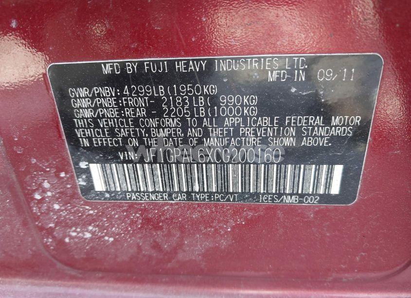 Photo 9 of 2012 Subaru Impreza 2.0I SPORT PREMIUM (VIN JF1GPAL6XCG200160)