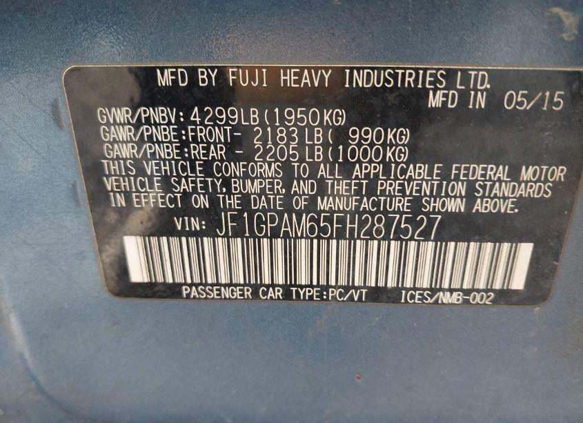 Photo 9 of 2015 Subaru Impreza 2.0I LIMITED (VIN JF1GPAM65FH287527)