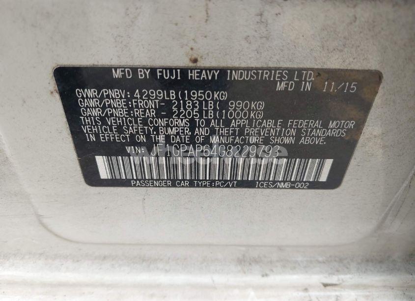 Photo 9 of 2016 Subaru Impreza 2.0I SPORT PREMIUM (VIN JF1GPAP64G8229793)