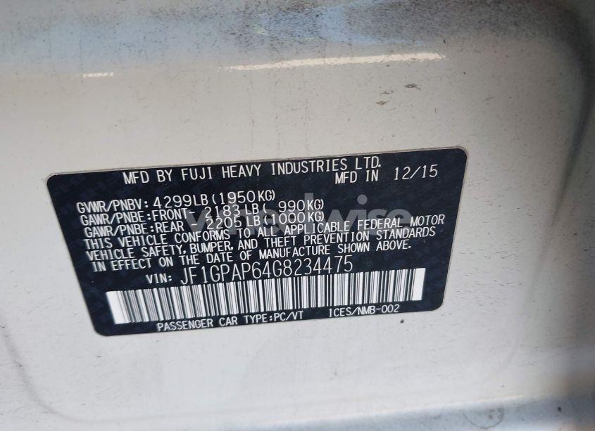 Photo 9 of 2016 Subaru Impreza 2.0I SPORT PREMIUM (VIN JF1GPAP64G8234475)