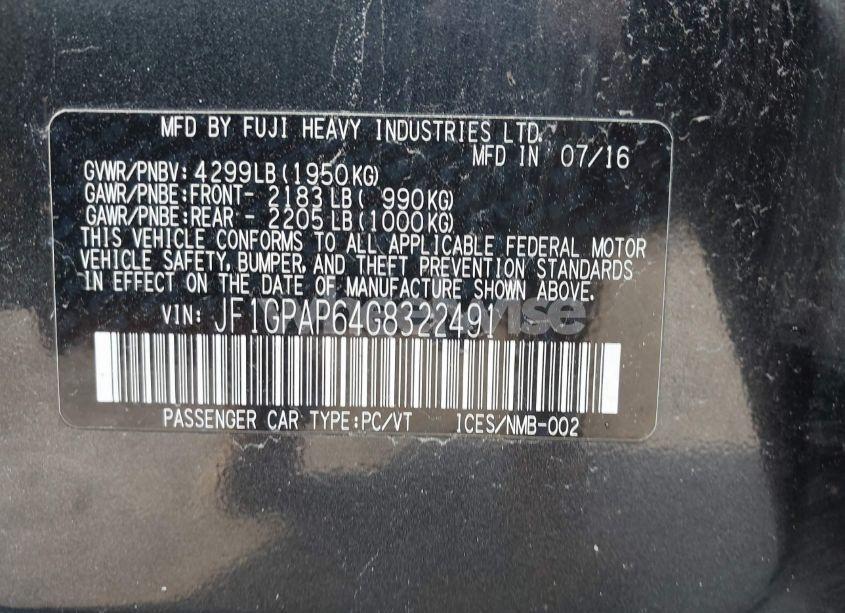 Photo 9 of 2016 Subaru Impreza 2.0I SPORT PREMIUM (VIN JF1GPAP64G8322491)