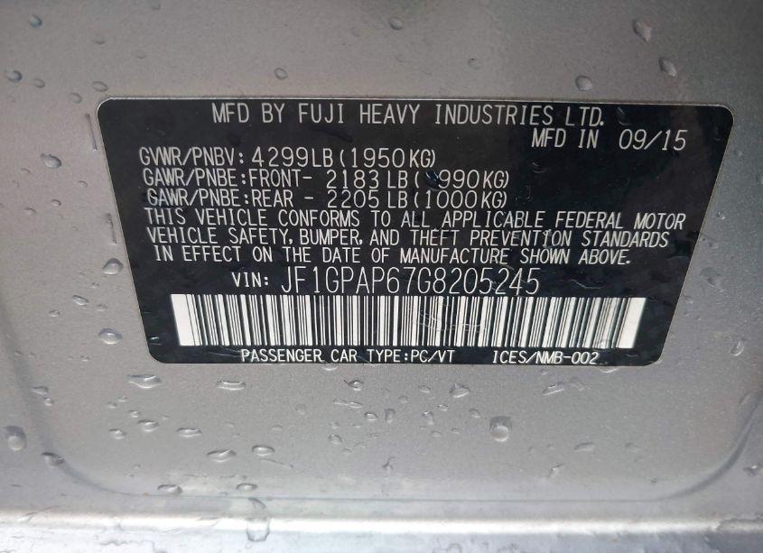 Photo 9 of 2016 Subaru Impreza 2.0I SPORT PREMIUM (VIN JF1GPAP67G8205245)