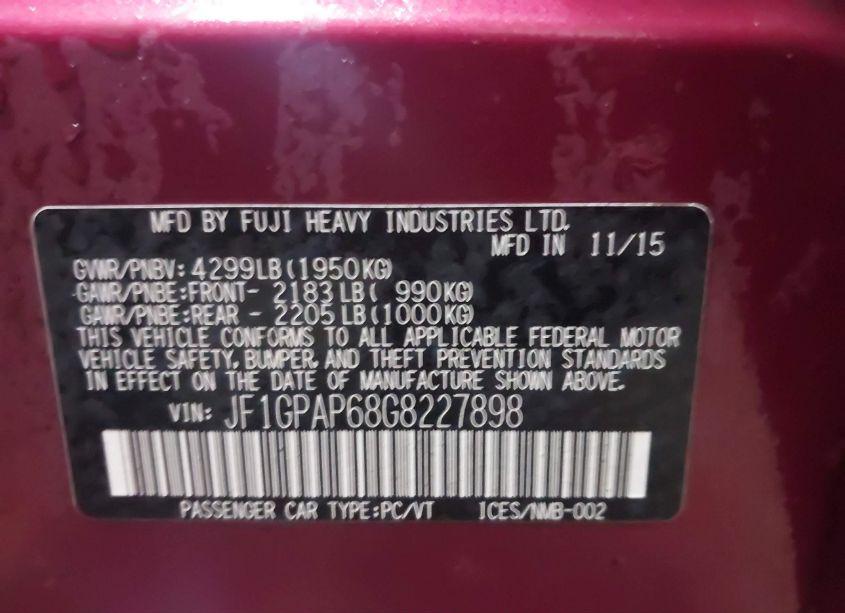 Photo 9 of 2016 Subaru Impreza 2.0I SPORT PREMIUM (VIN JF1GPAP68G8227898)