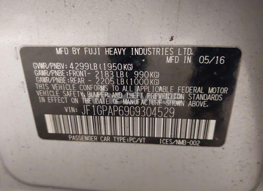 Photo 9 of 2016 Subaru Impreza 2.0I SPORT PREMIUM (VIN JF1GPAP69G9304529)