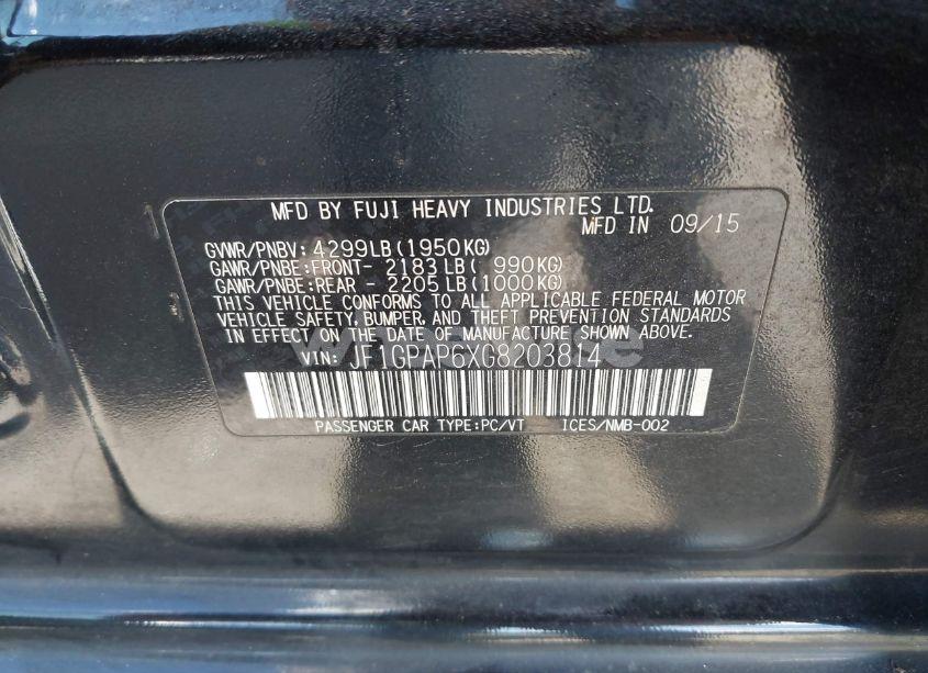 Photo 9 of 2016 Subaru Impreza 2.0I SPORT PREMIUM (VIN JF1GPAP6XG8203814)