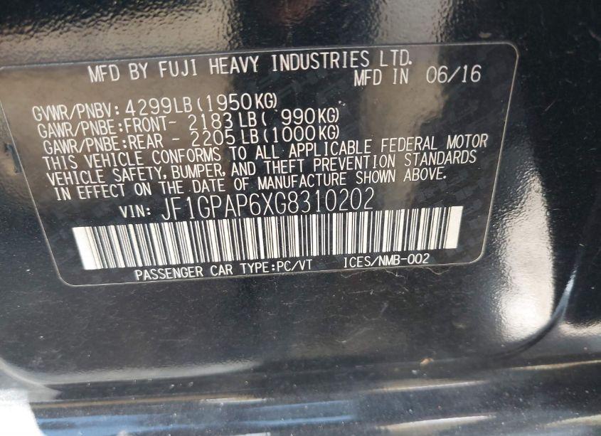 Photo 9 of 2016 Subaru Impreza 2.0I SPORT PREMIUM (VIN JF1GPAP6XG8310202)