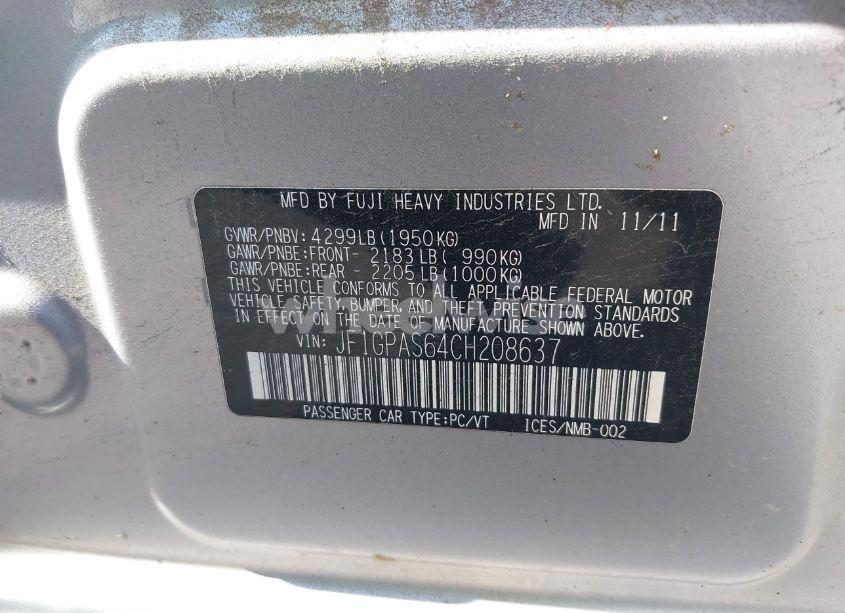 Photo 9 of 2012 Subaru Impreza 2.0I SPORT LIMITED (VIN JF1GPAS64CH208637)