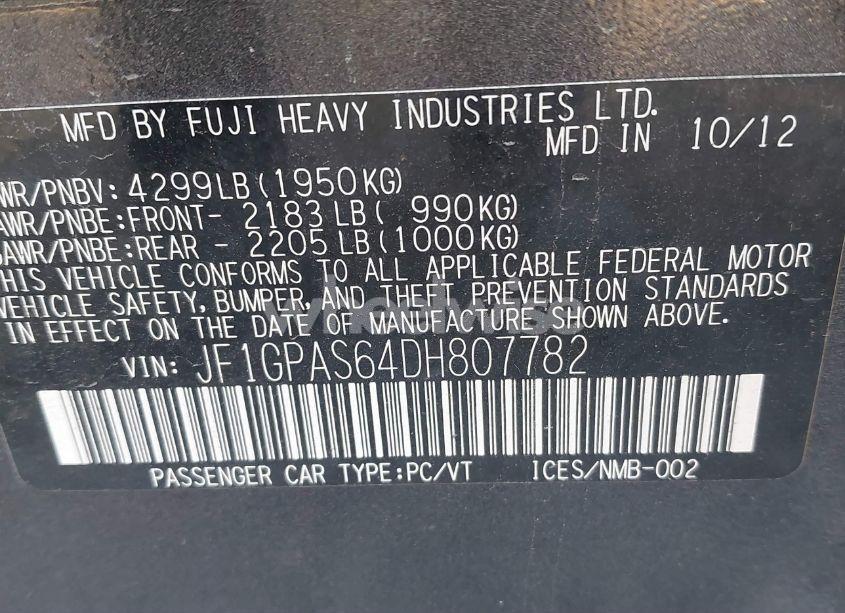 Photo 9 of 2013 Subaru Impreza 2.0I SPORT LIMITED (VIN JF1GPAS64DH807782)