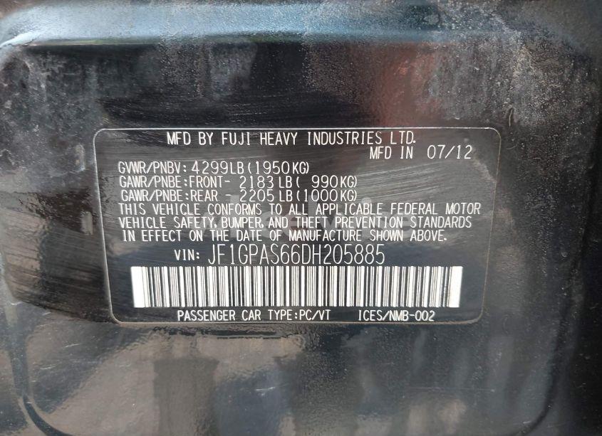 Photo 9 of 2013 Subaru Impreza 2.0I SPORT LIMITED (VIN JF1GPAS66DH205885)