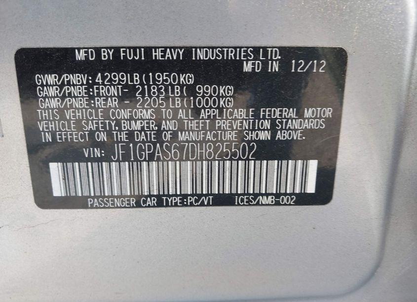 Photo 9 of 2013 Subaru Impreza 2.0I SPORT LIMITED (VIN JF1GPAS67DH825502)