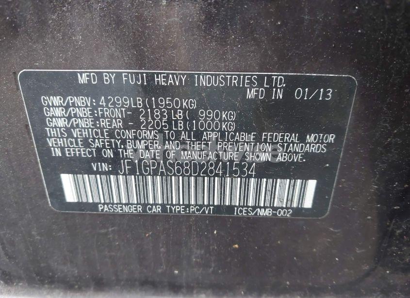 Photo 9 of 2013 Subaru Impreza 2.0I SPORT LIMITED (VIN JF1GPAS68D2841534)