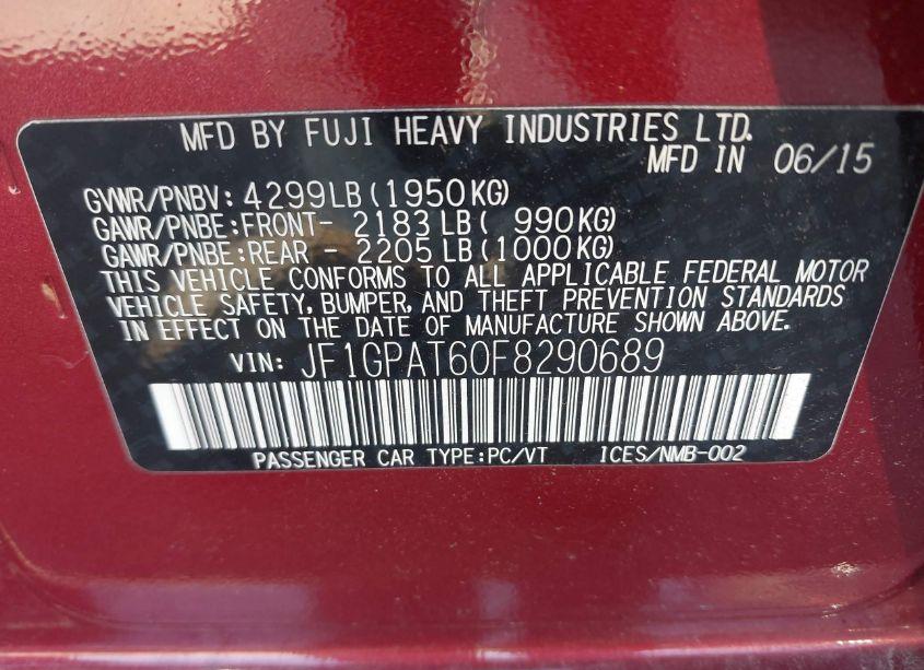 Photo 9 of 2015 Subaru Impreza 2.0I SPORT PREMIUM (VIN JF1GPAT60F8290689)