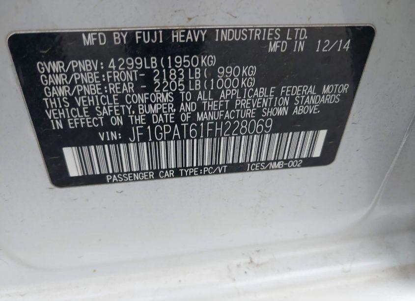 Photo 9 of 2015 Subaru Impreza 2.0I SPORT PREMIUM (VIN JF1GPAT61FH228069)