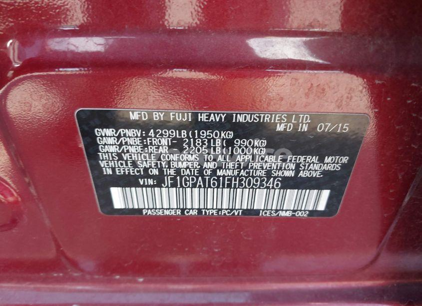 Photo 9 of 2015 Subaru Impreza 2.0I SPORT PREMIUM (VIN JF1GPAT61FH309346)