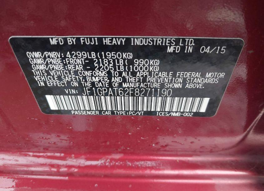 Photo 9 of 2015 Subaru Impreza 2.0I SPORT PREMIUM (VIN JF1GPAT62F8271190)