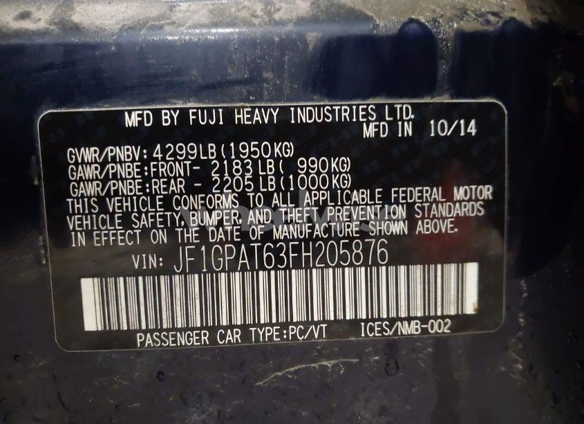 Photo 9 of 2015 Subaru Impreza 2.0I SPORT PREMIUM (VIN JF1GPAT63FH205876)