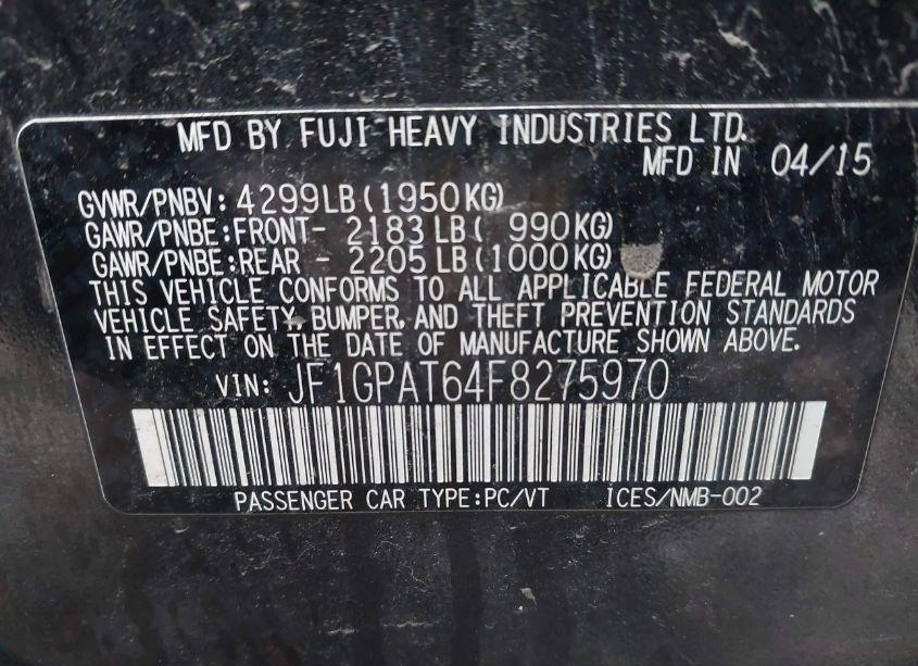 Photo 9 of 2015 Subaru Impreza 2.0I SPORT PREMIUM (VIN JF1GPAT64F8275970)