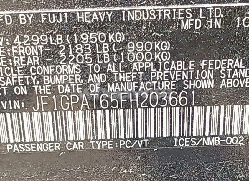 Photo 9 of 2015 Subaru Impreza 2.0I SPORT PREMIUM (VIN JF1GPAT65FH203661)