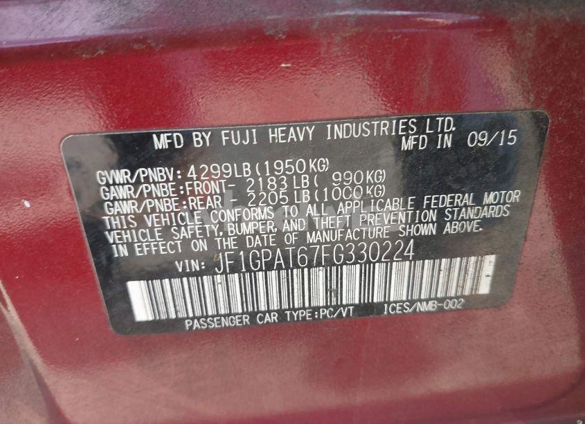 Photo 9 of 2015 Subaru Impreza 2.0I SPORT PREMIUM (VIN JF1GPAT67FG330224)