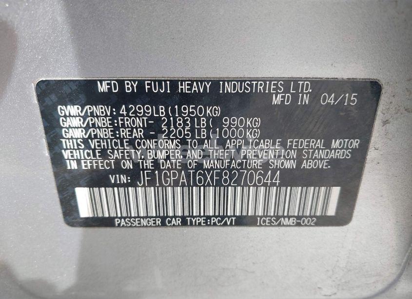 Photo 9 of 2015 Subaru Impreza 2.0I SPORT PREMIUM (VIN JF1GPAT6XF8270644)