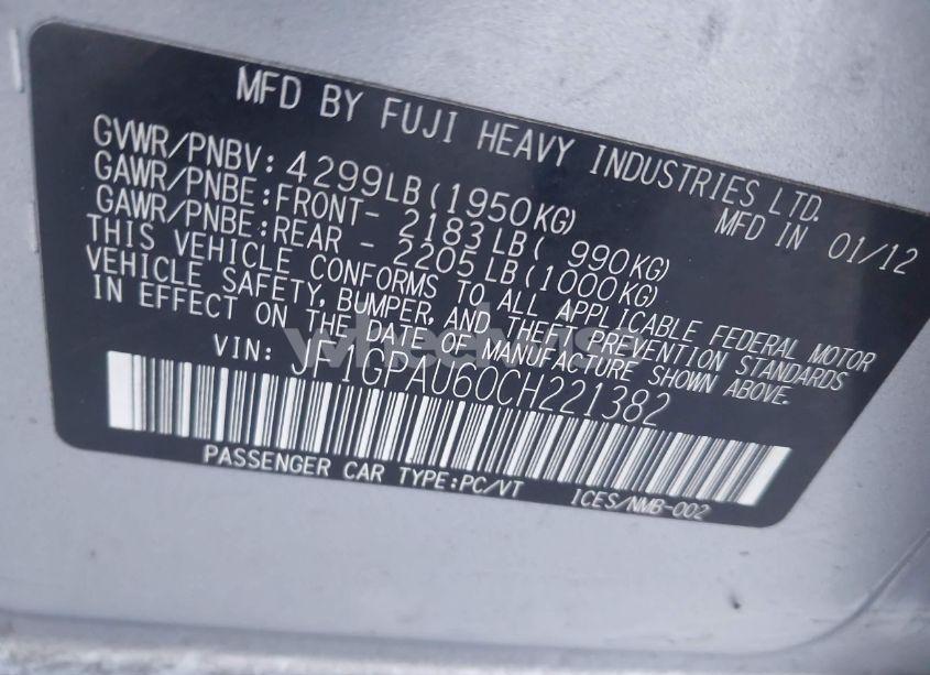 Photo 9 of 2012 Subaru Impreza 2.0I SPORT LIMITED (VIN JF1GPAU60CH221382)