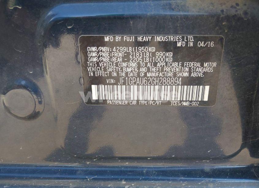 Photo 9 of 2016 Subaru Impreza 2.0I SPORT LIMITED (VIN JF1GPAU62GH288894)